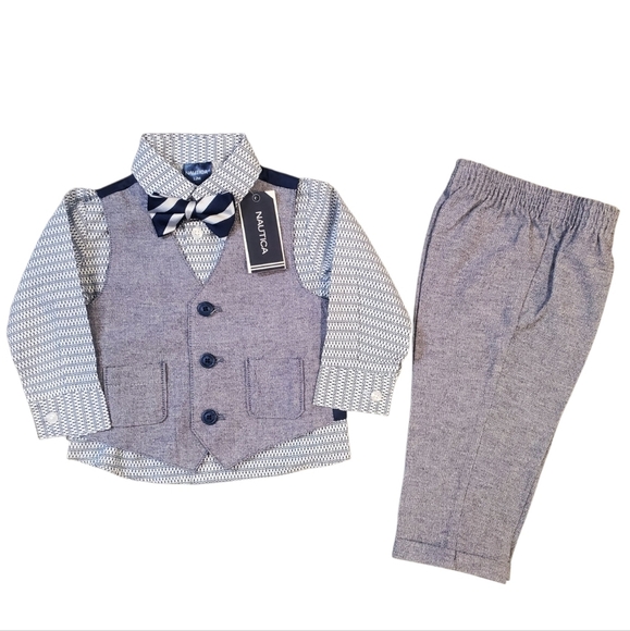 Nautica Baby Boys 4-Piece Suit Set Tie, Vest, Shirt and Pants Size 12M - Picture 1 of 10